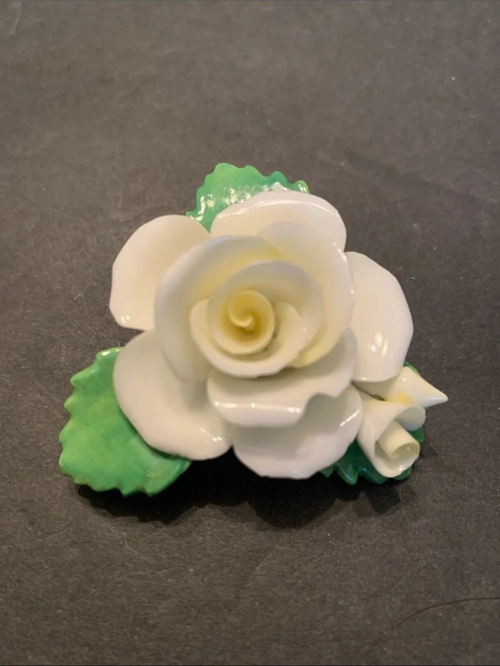 Cara China Staffordshire porcelain white rose brooch made in England